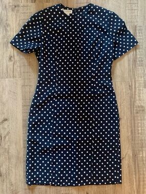 Vintage Liz Claiborne Navy Blue and White Polka Dot Dress